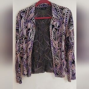 P's & Q's Floral Embroidered Blazer - Zippered Mesh Size L